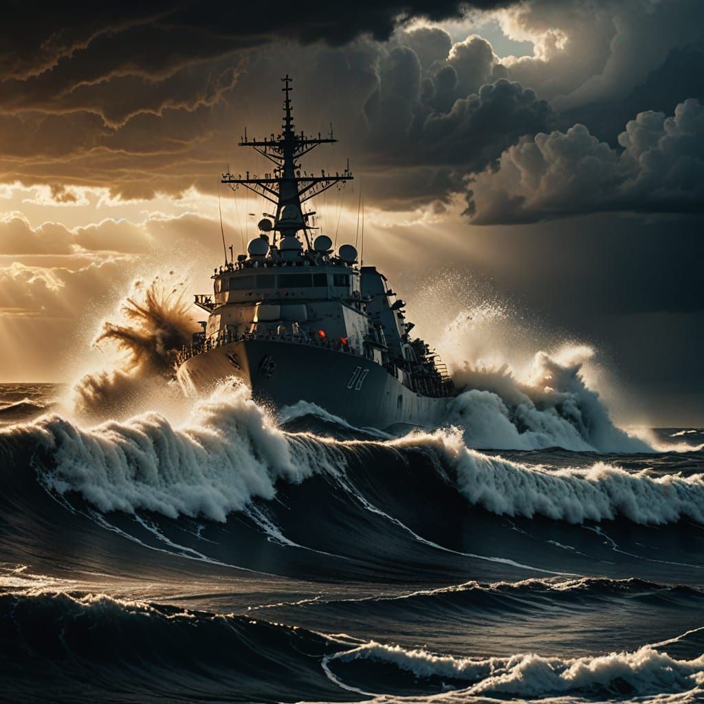 US Navy Destroyer Battles Stormy Seas