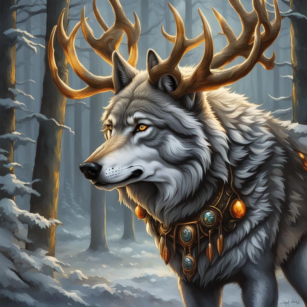 Antlered Wolf Forest God Protecting Pack