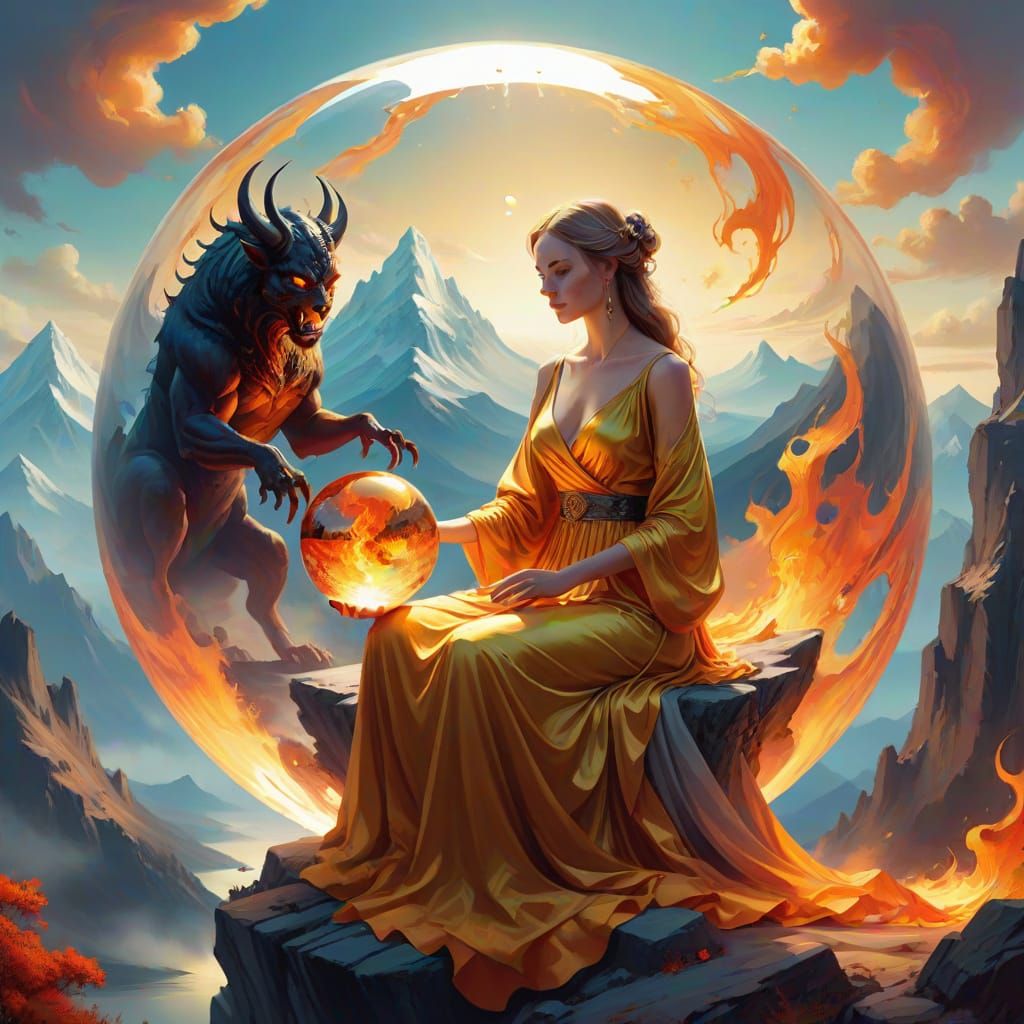 Enigmatic Woman in Golden Haze, a Surreal Masterpiece