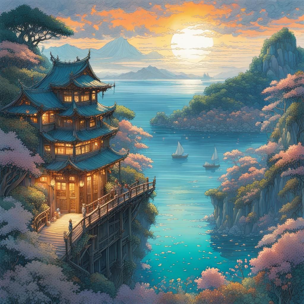 Beautiful Evening Landscape in Anime Style
