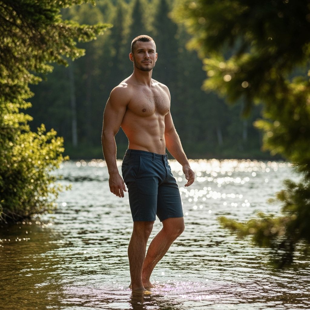 Realistic Man with Fade Haircut in Forest Landscape