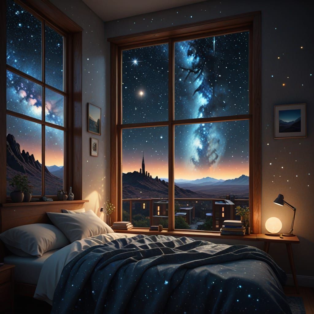 Cosmic Bedroom Window Stargazing in Ultra-Realistic 3D