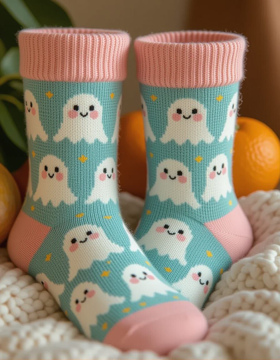 Fruit Ghosts Adorn Cozy Socks, Watercolor Style