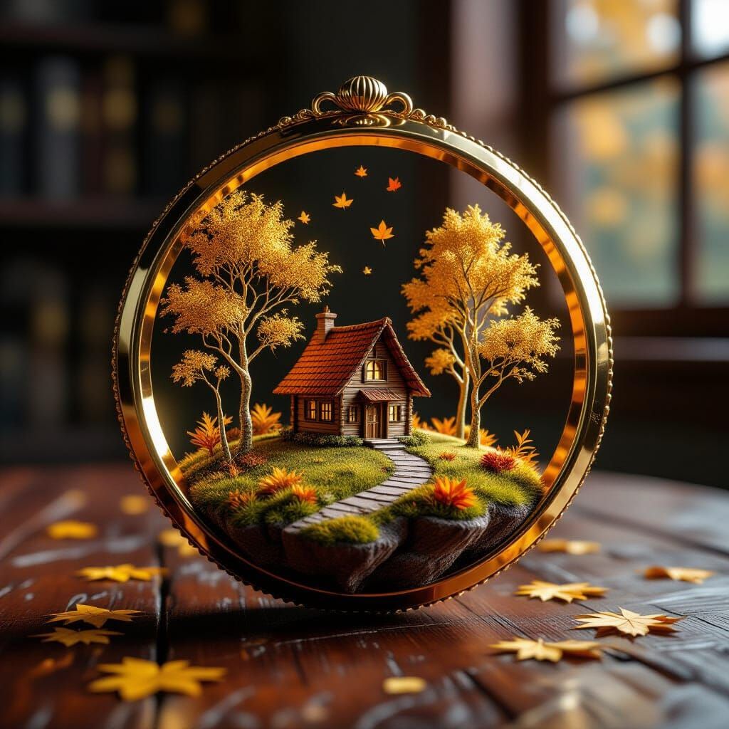 Autumn Fantasy World Inside Gold Ring