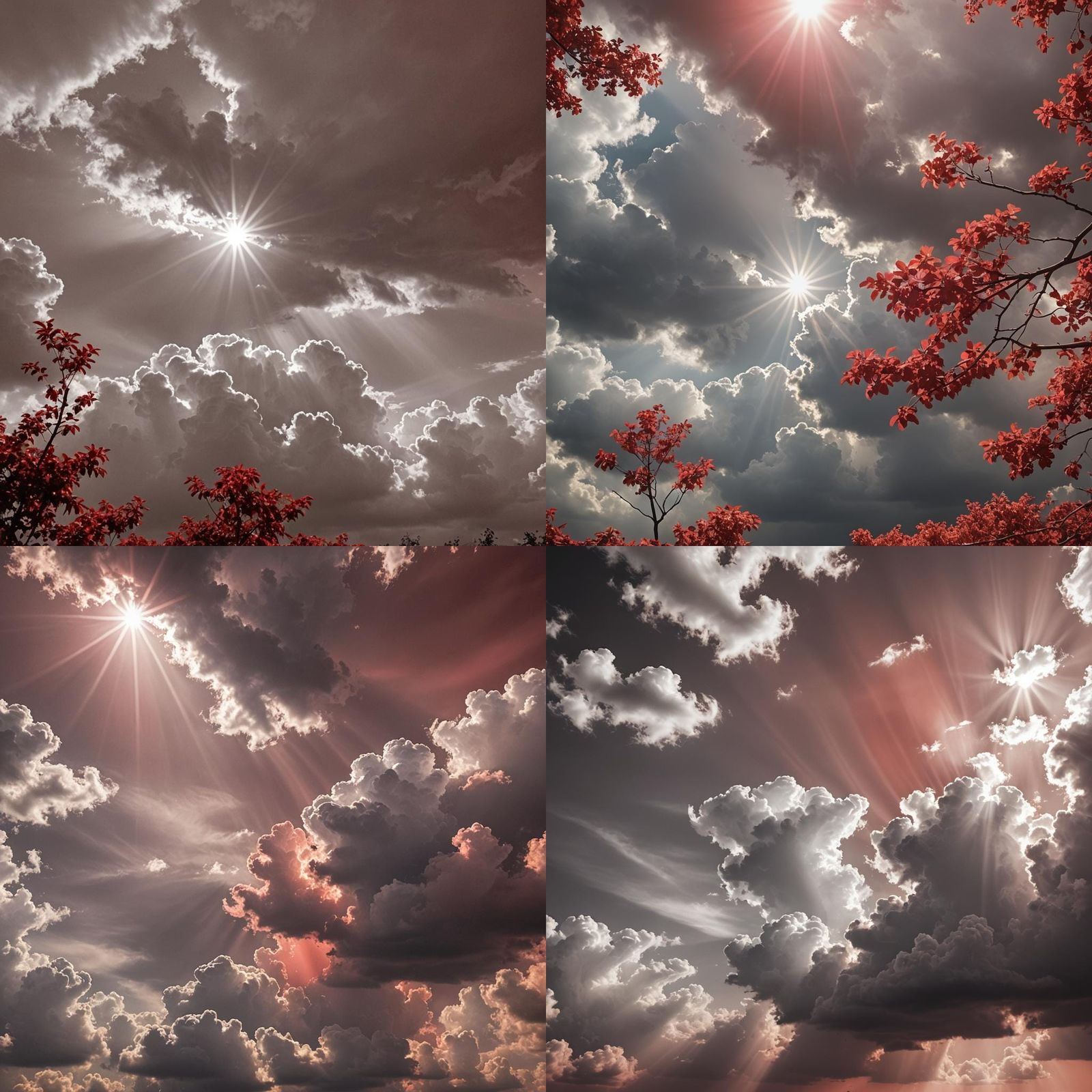 Monochromatic Red Divine Light Beams in Clouds
