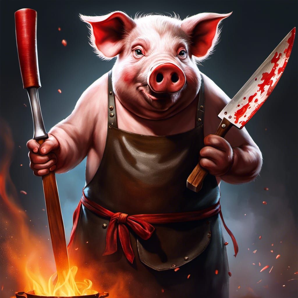 Insane Pig-Human Hybrid Chef in Hyperrealistic Style