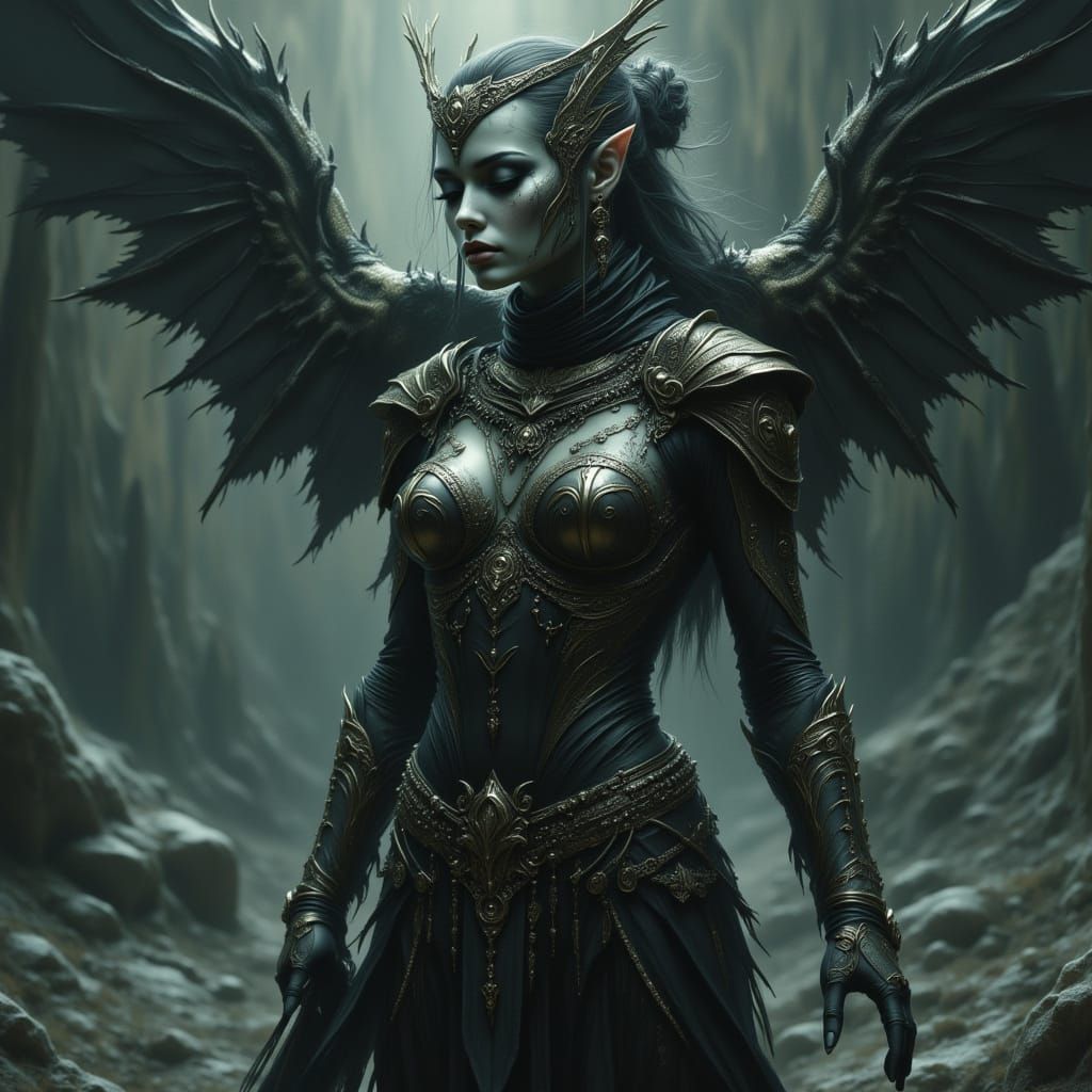 Marble Elf Woman in Dark Fantasy Style