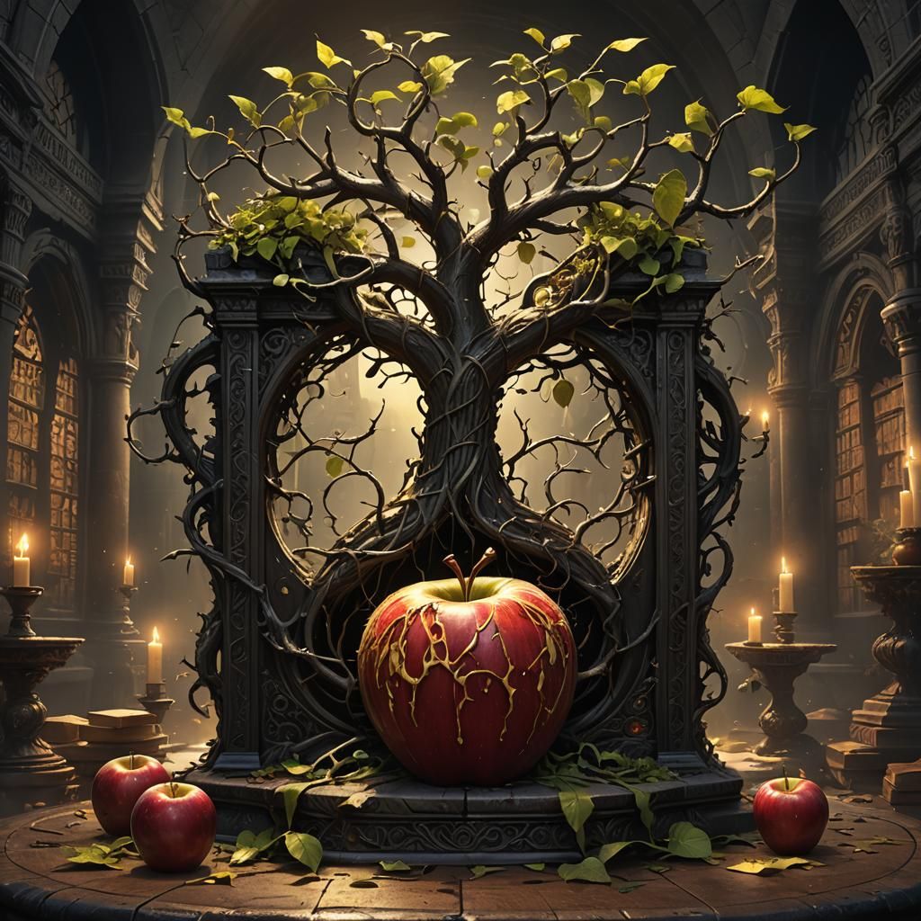 Mystical Apple with Gothic Vines in Dark Fantasy Art