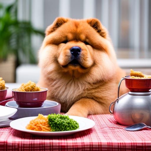 Chow Chow Dog at Dinner Table
