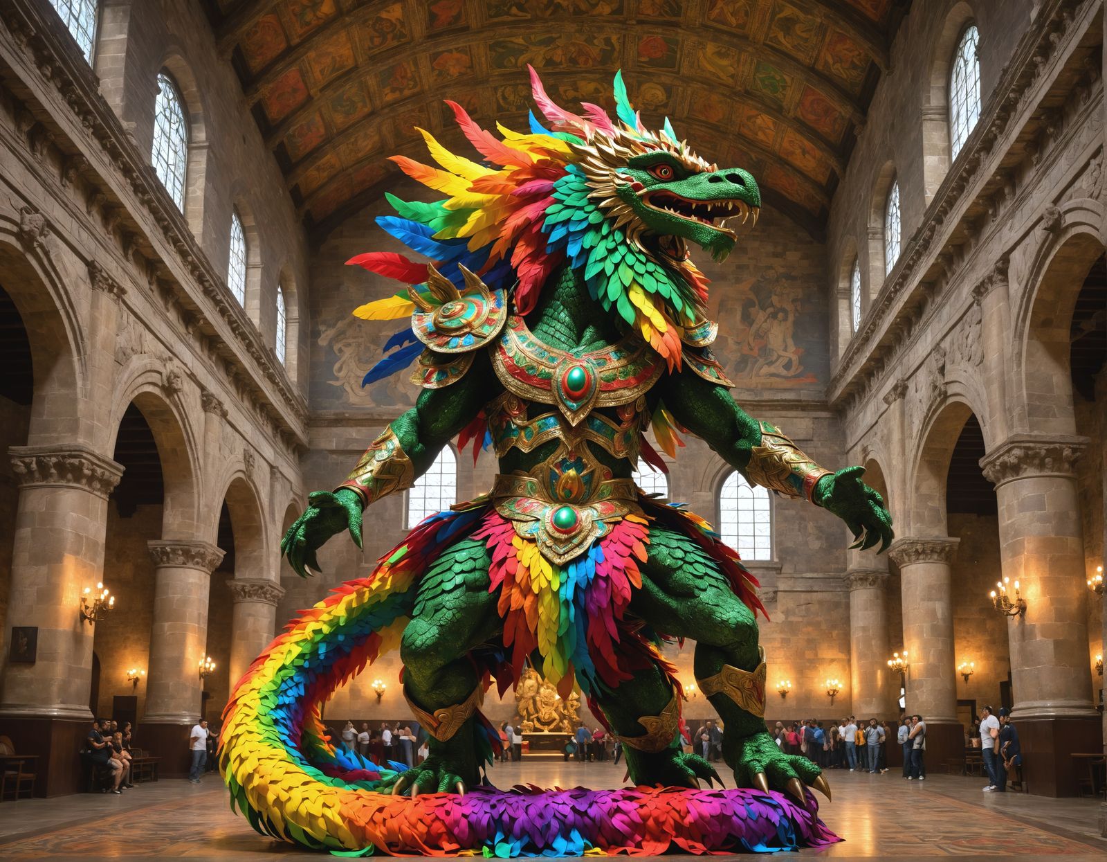 Quetzalcoatl in Rainbow Damask Fabrics