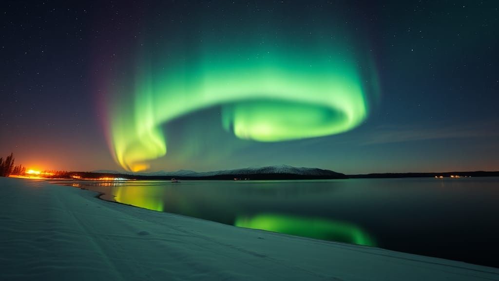 Alaskan Lake Reflects Aurora Borealis at Night