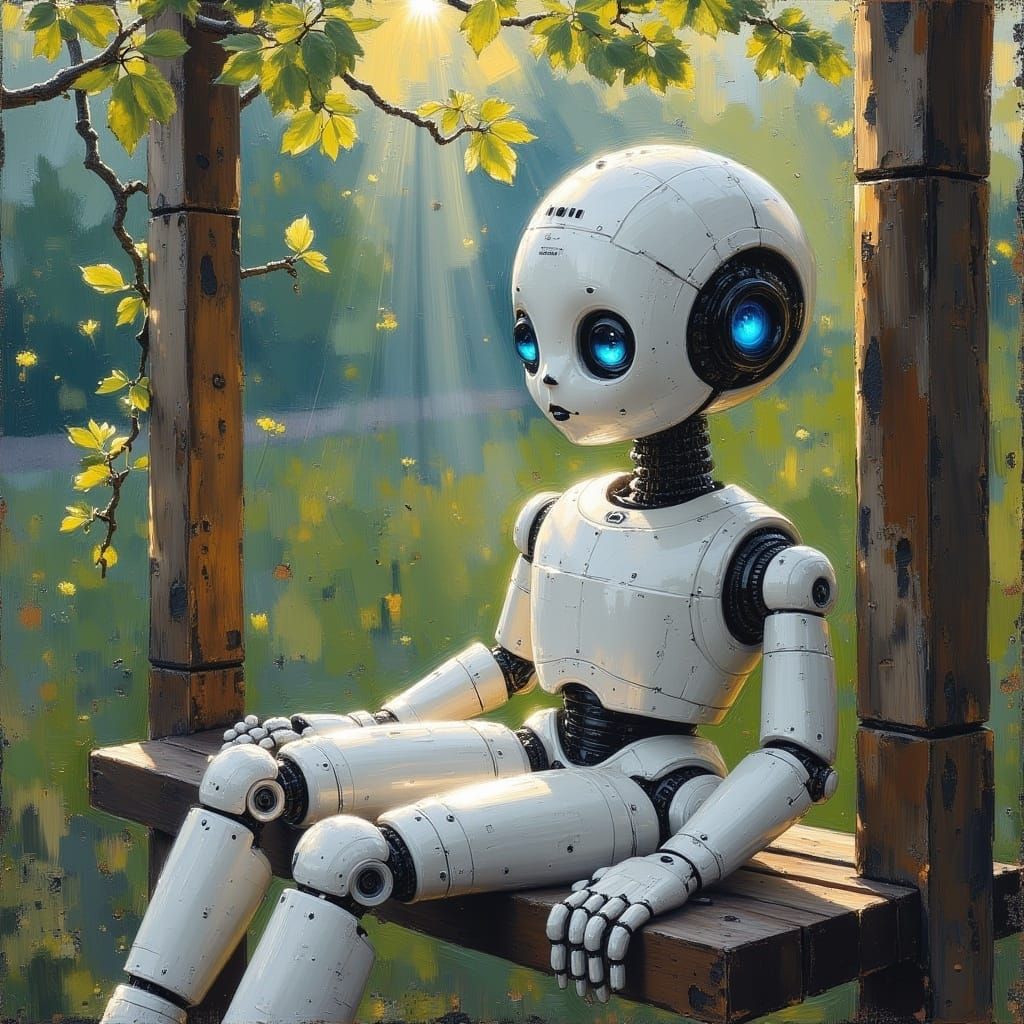 Android in Evening Light as Impasto Oil Painting