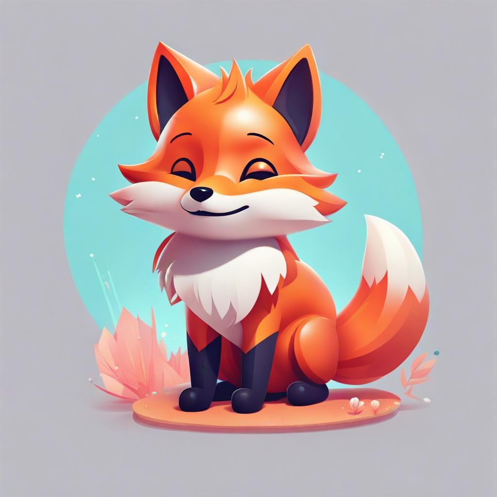 Cute Chibi Fox Icon in Flat Vector Art