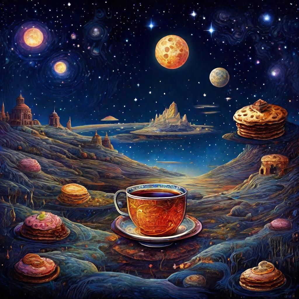 Dreamy Galactic Tea Party in Surreal Sky