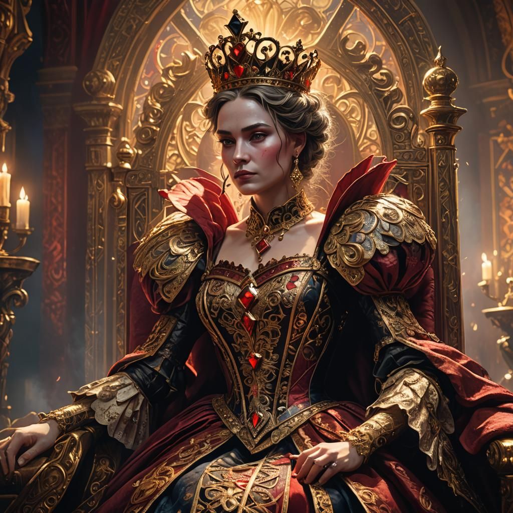 Queen of Hearts Portrait in Opulent Fantasy Style