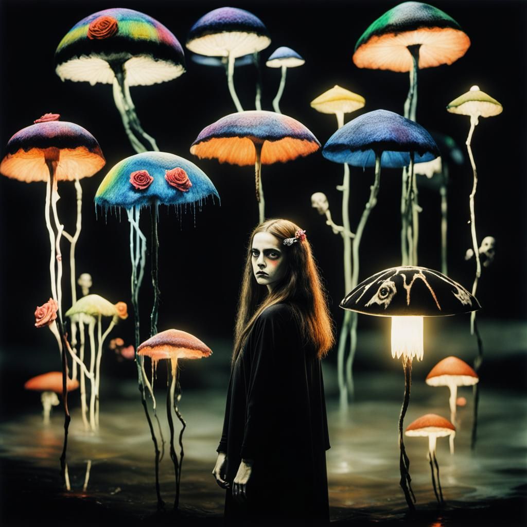 Gothic Woman in Pain: Surreal Crayon Drawing