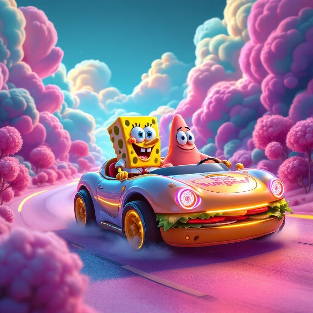 SpongeBob and Patrick Drive Burger Car in Dream World
