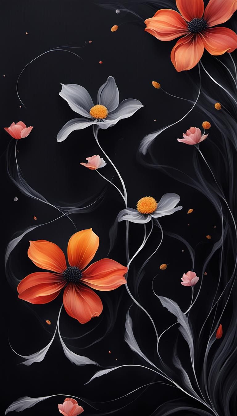 Magical Black Silk: Minimalist Floral Abstract Art