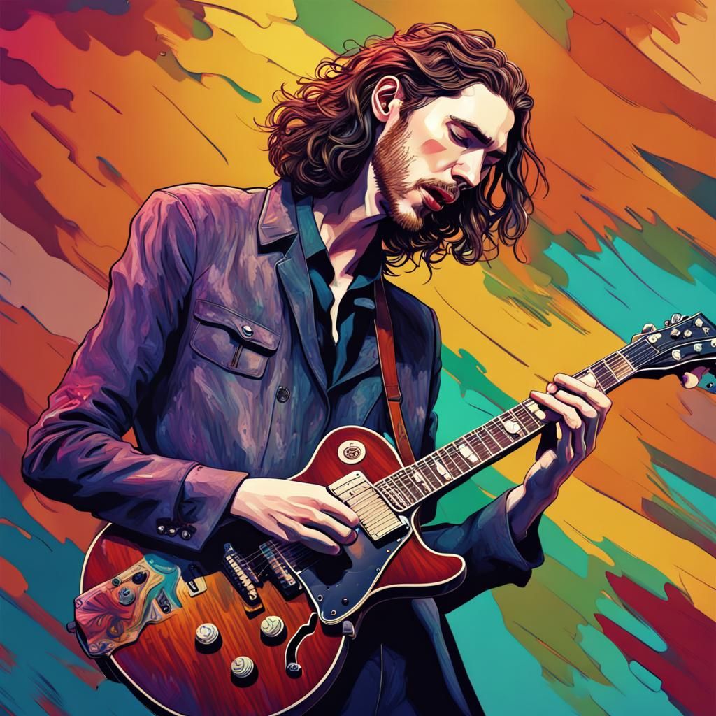 Hozier Portrait Playing Guitar in Splash Art Style
