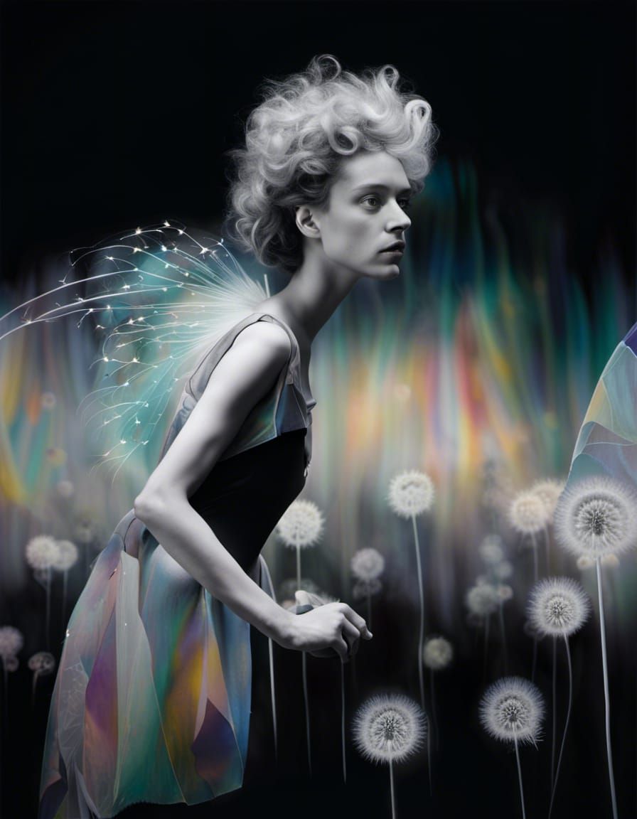 Winged Fairies in Dandelion Dreamscape, Surreal Art