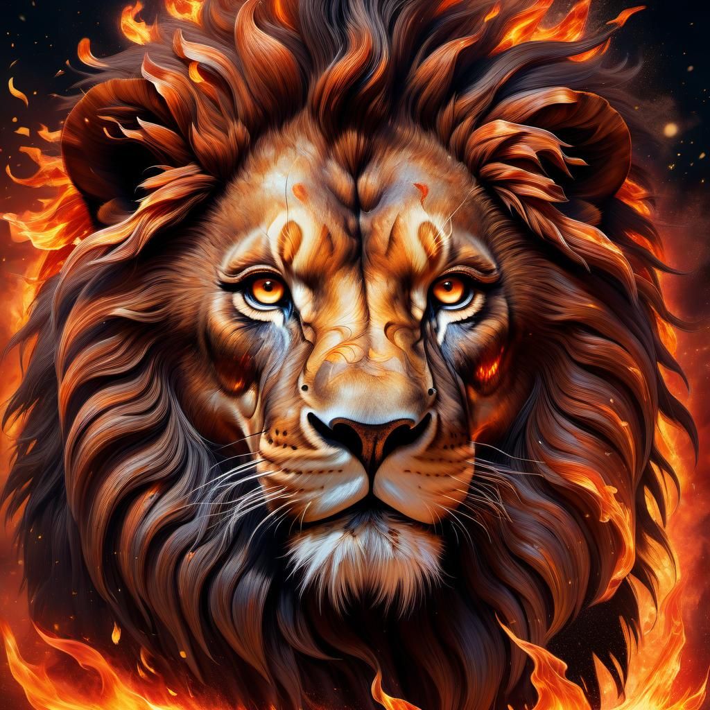 Fiery Lion in Hyper-Realistic Digital Art