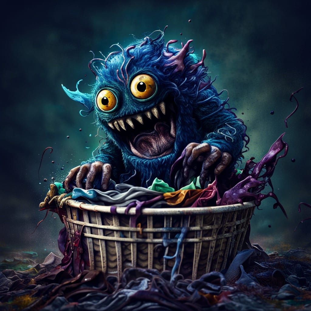 Muddy Monster Emerges from Laundry Basket