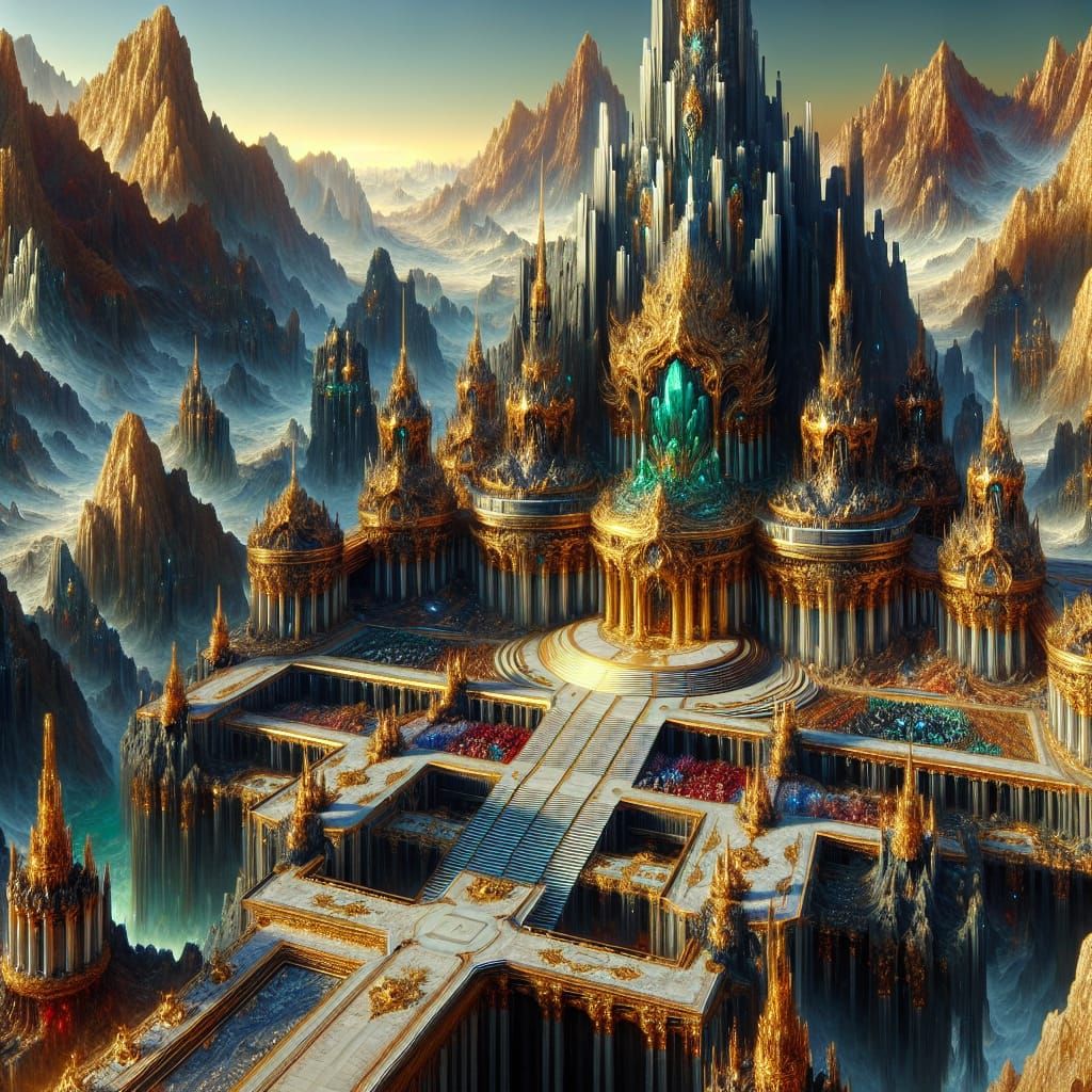 Majestic Mountain Treasure Trove in Matte Painting Style