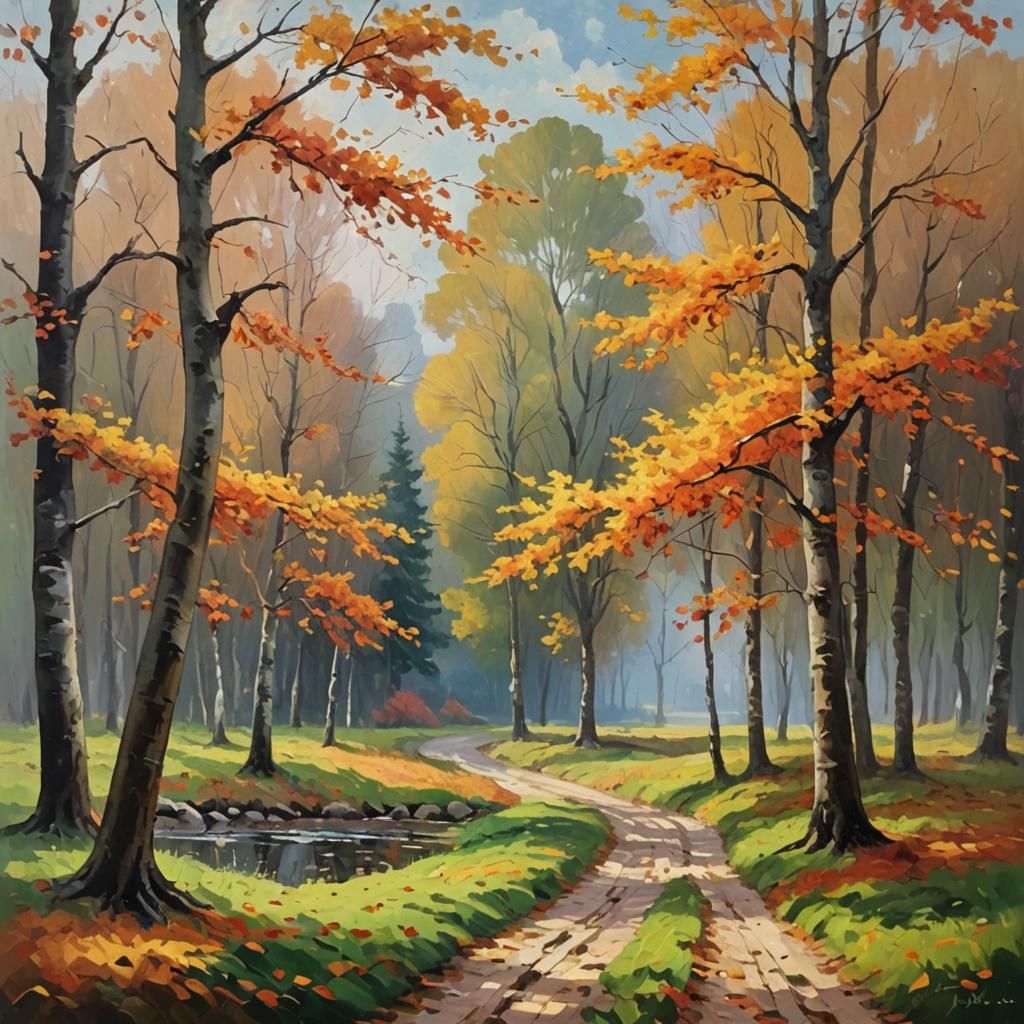 Impressionistic Autumn Landscape Oil Painting