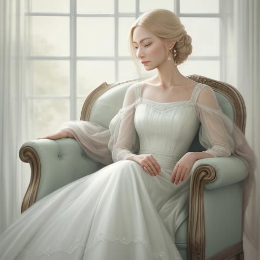 Elegant Woman in Armchair as Oil Painting