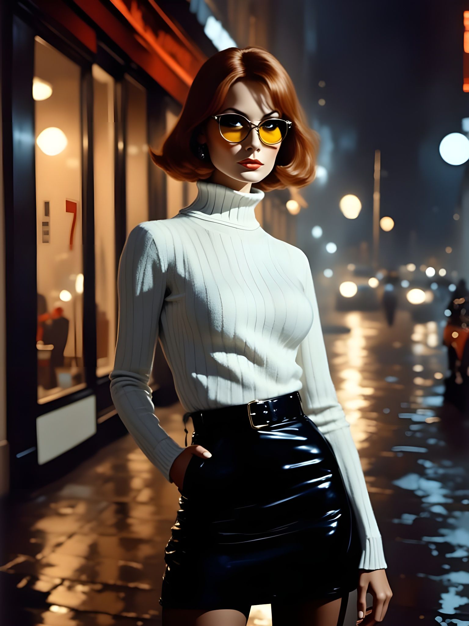 Gaelic Woman in Leather Skirt, Nighttime Urban Scene