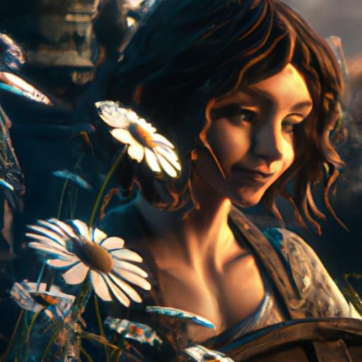 Dark Fantasy Daisy in Art Nouveau Style