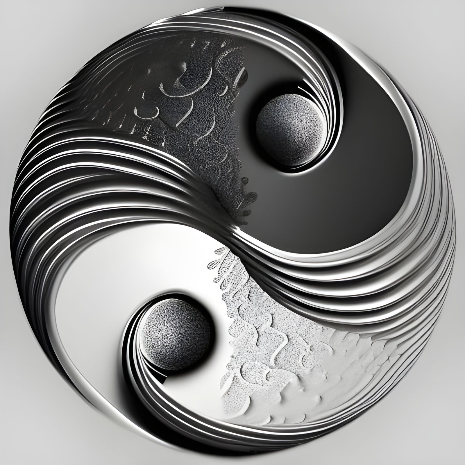 Detailed Yin-Yang Symbol in Monochromatic Pointillism Style