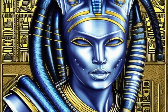 Cyberpunk Sphinx Warrior Guarding Egyptian Pyramid