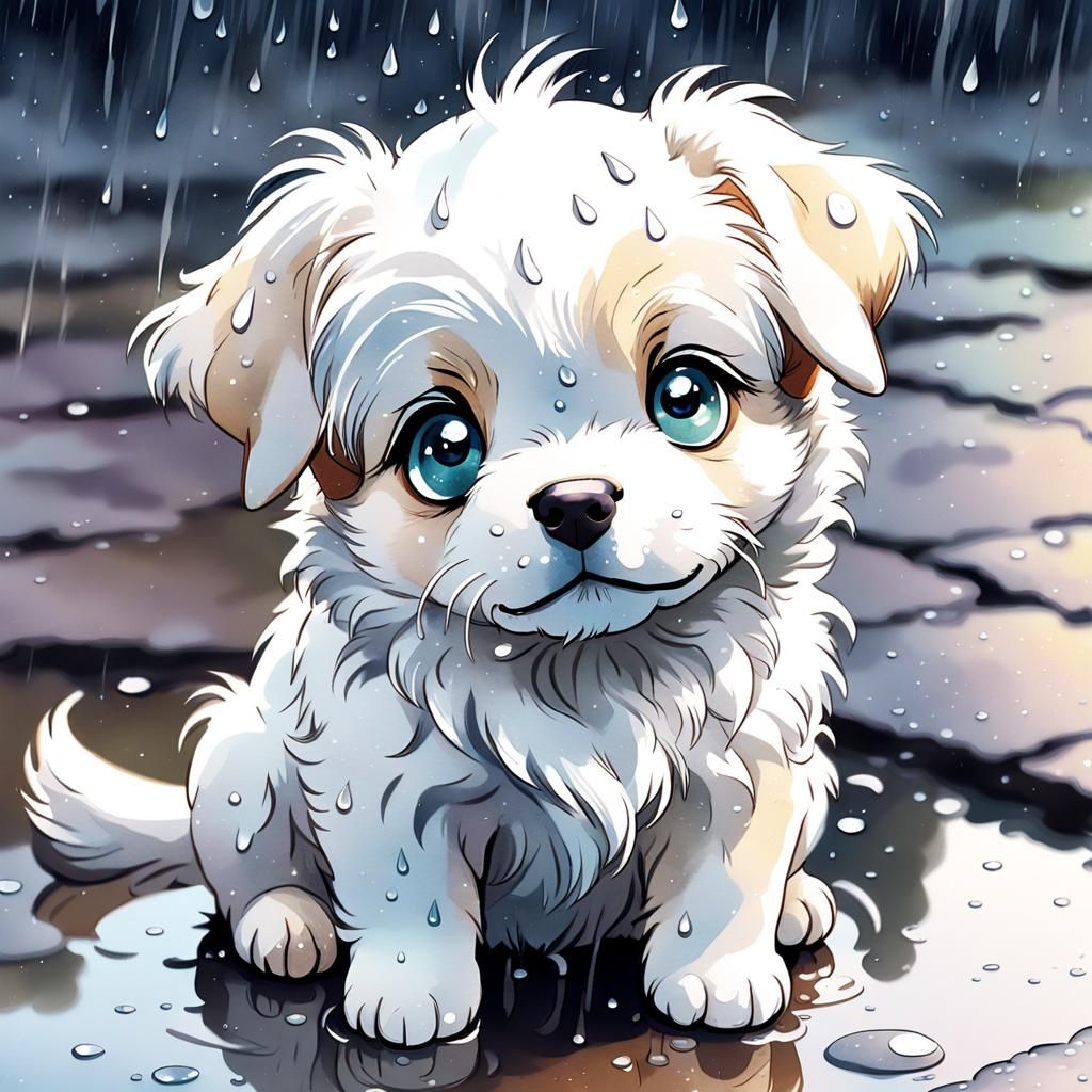 Anime Puppy Portrait in Watercolor Style