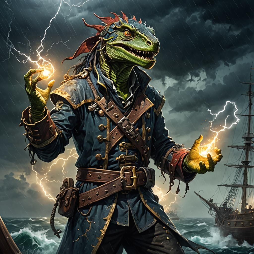Lizardfolk Pirate Sorcerer Conjures Lightning Storm