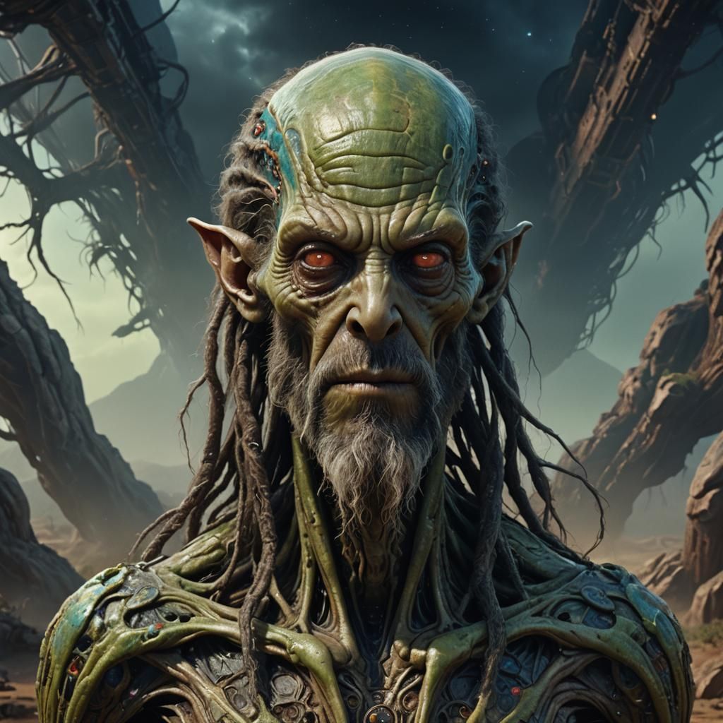 Hyperrealistic Portrait of Gaunt Alien Man: Detailed Matte P...