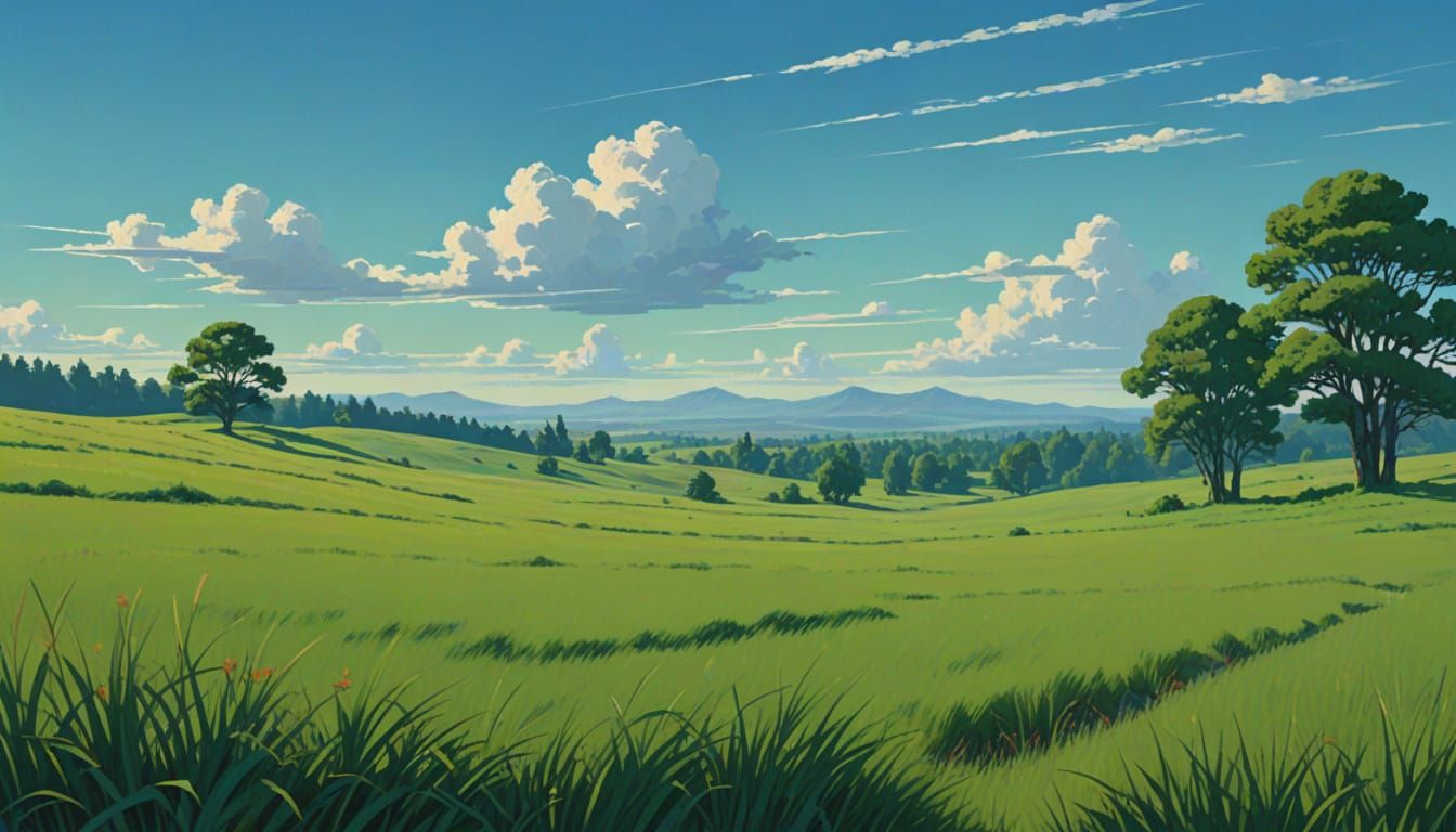 Vibrant Green Landscape in Impressionist Style