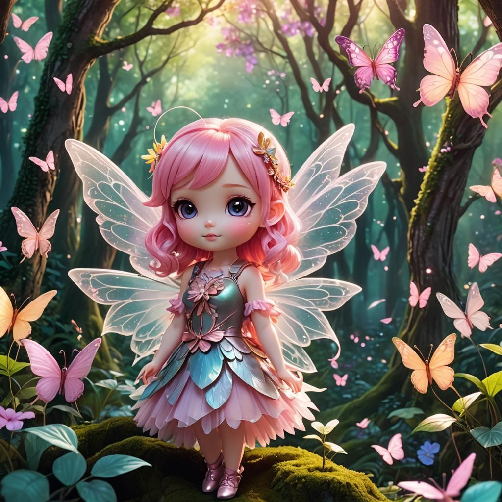 Kawaii Fairy in Enchanted Forest: Digital Art