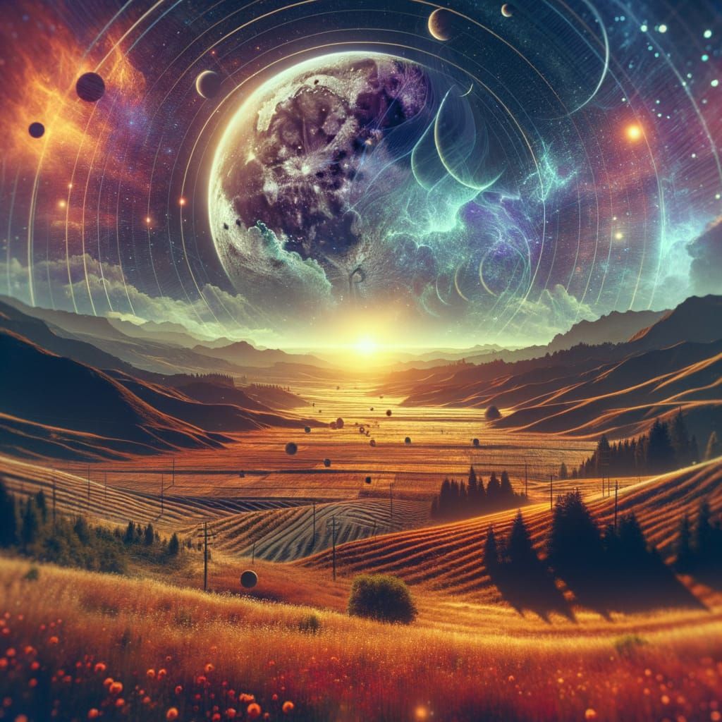 Surreal Double Exposure of Summer Hills and Lunar Landscape ...