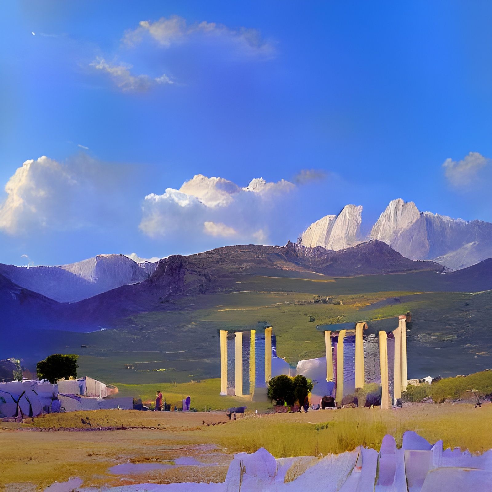 Ancient Greek Temple Ruins in 3D Landscape