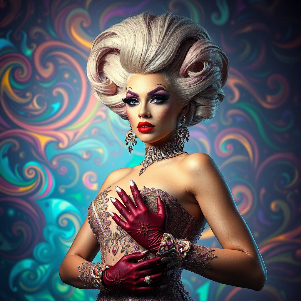 Majestic Drag Queen in Fantasy Sci-Fi Realm