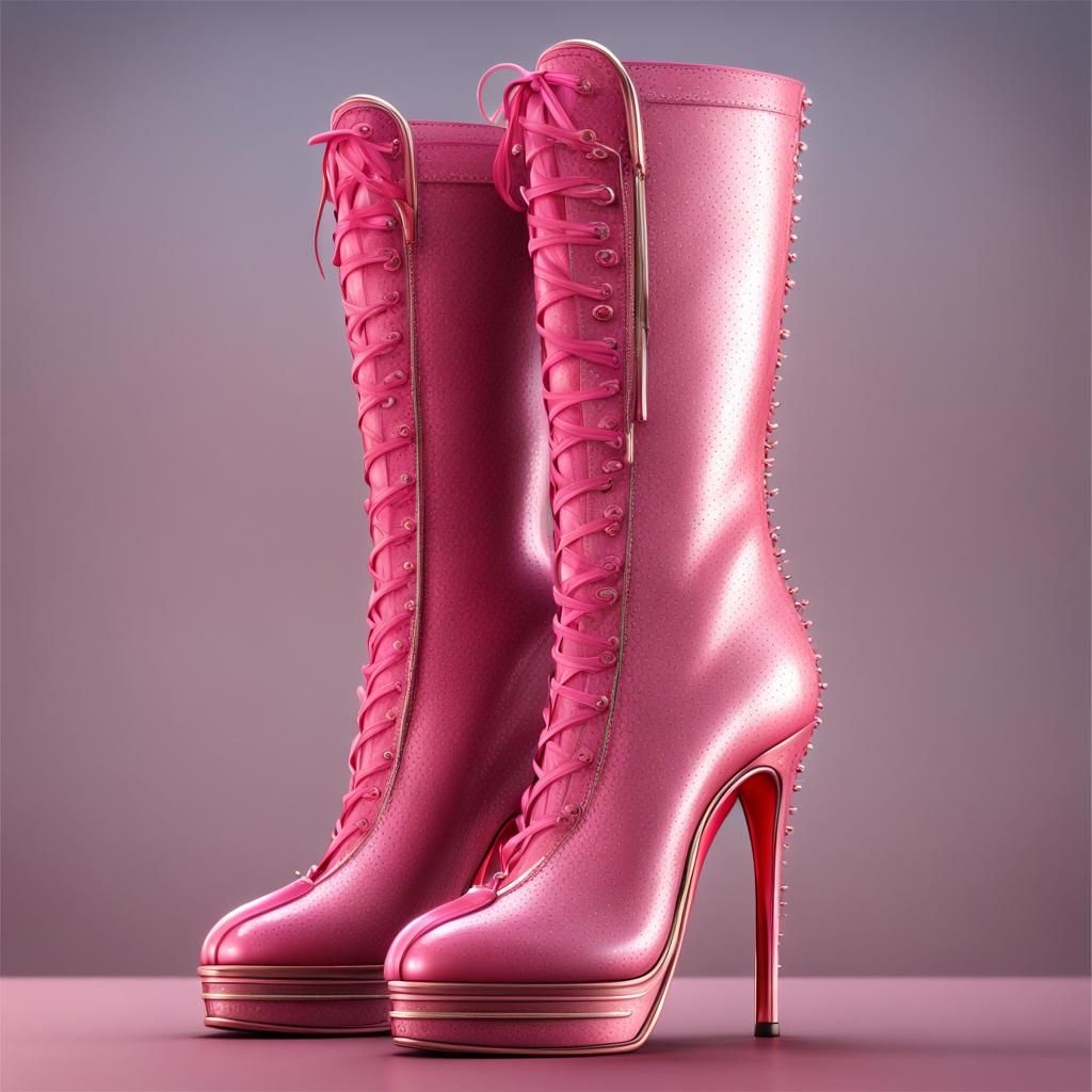 Pink high heel boots