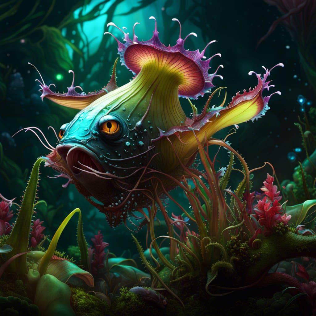 Bioluminescent Anglerfish Carnivorous Plant: Fantasycore Art...