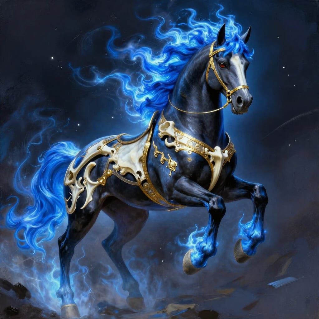 Black and Blue Pegasus with Bone Armor and Blue Flames