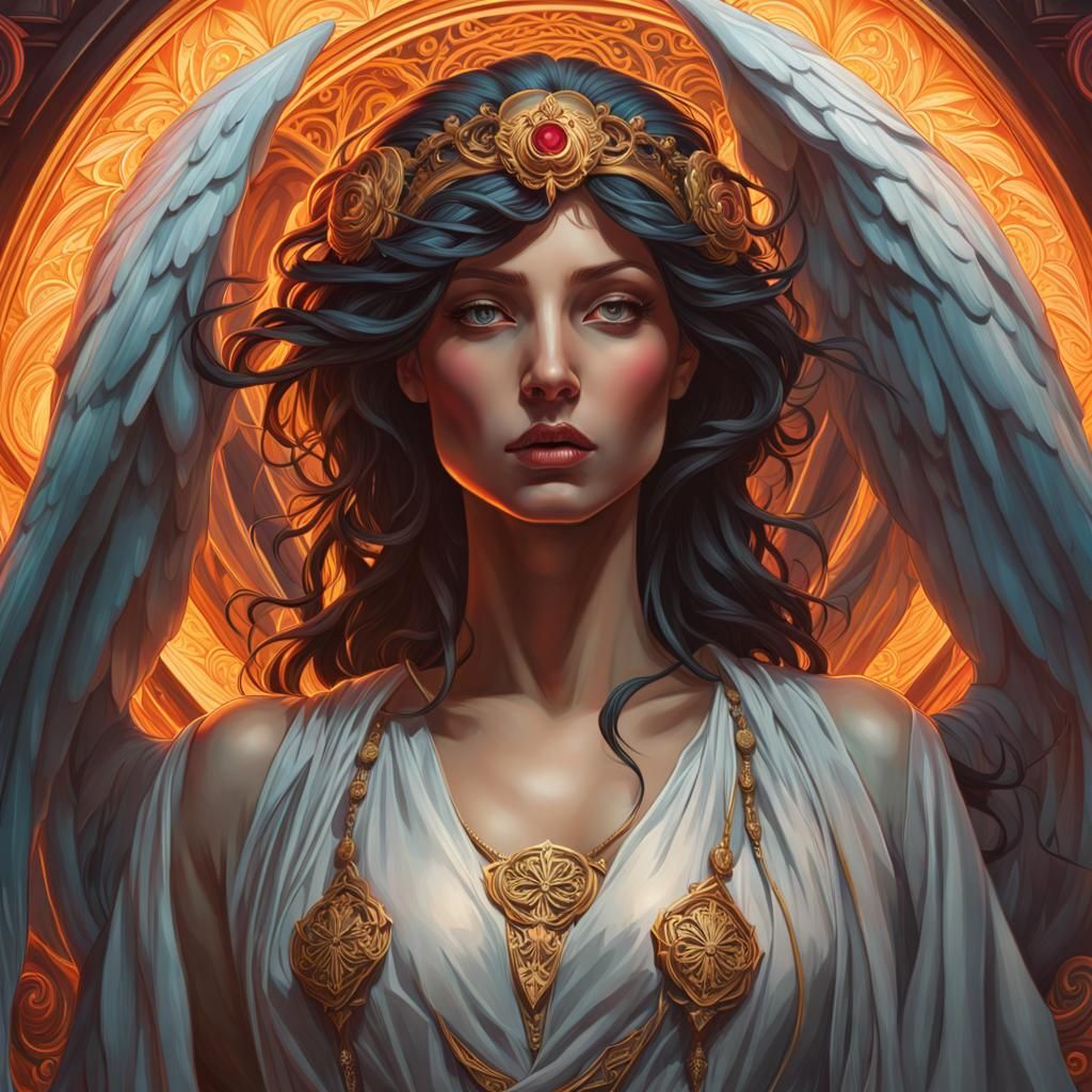 Hyperrealistic Angel of Death Portrait in Splash Art Style