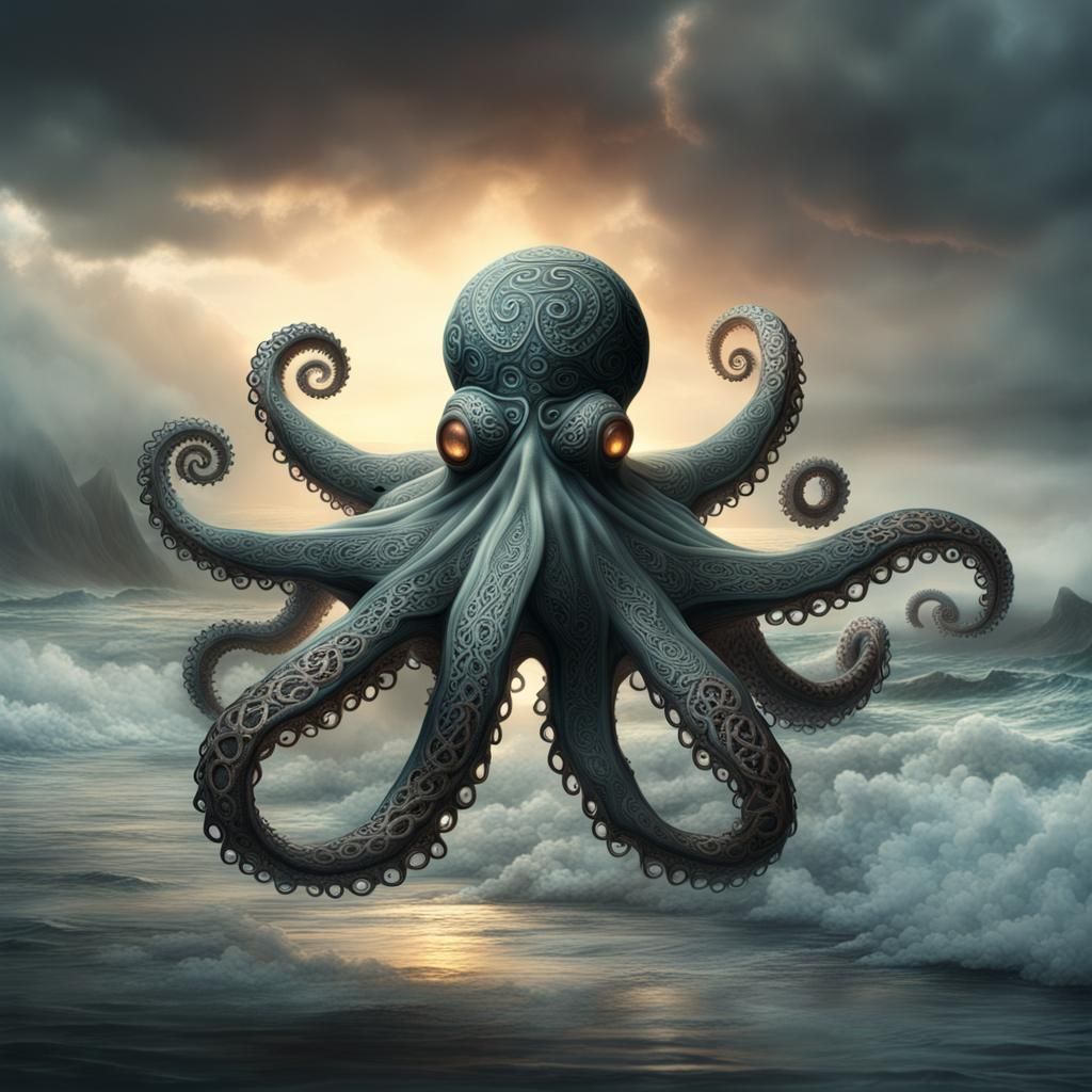 Celtic Lace Octopus: Intricate Digital Painting