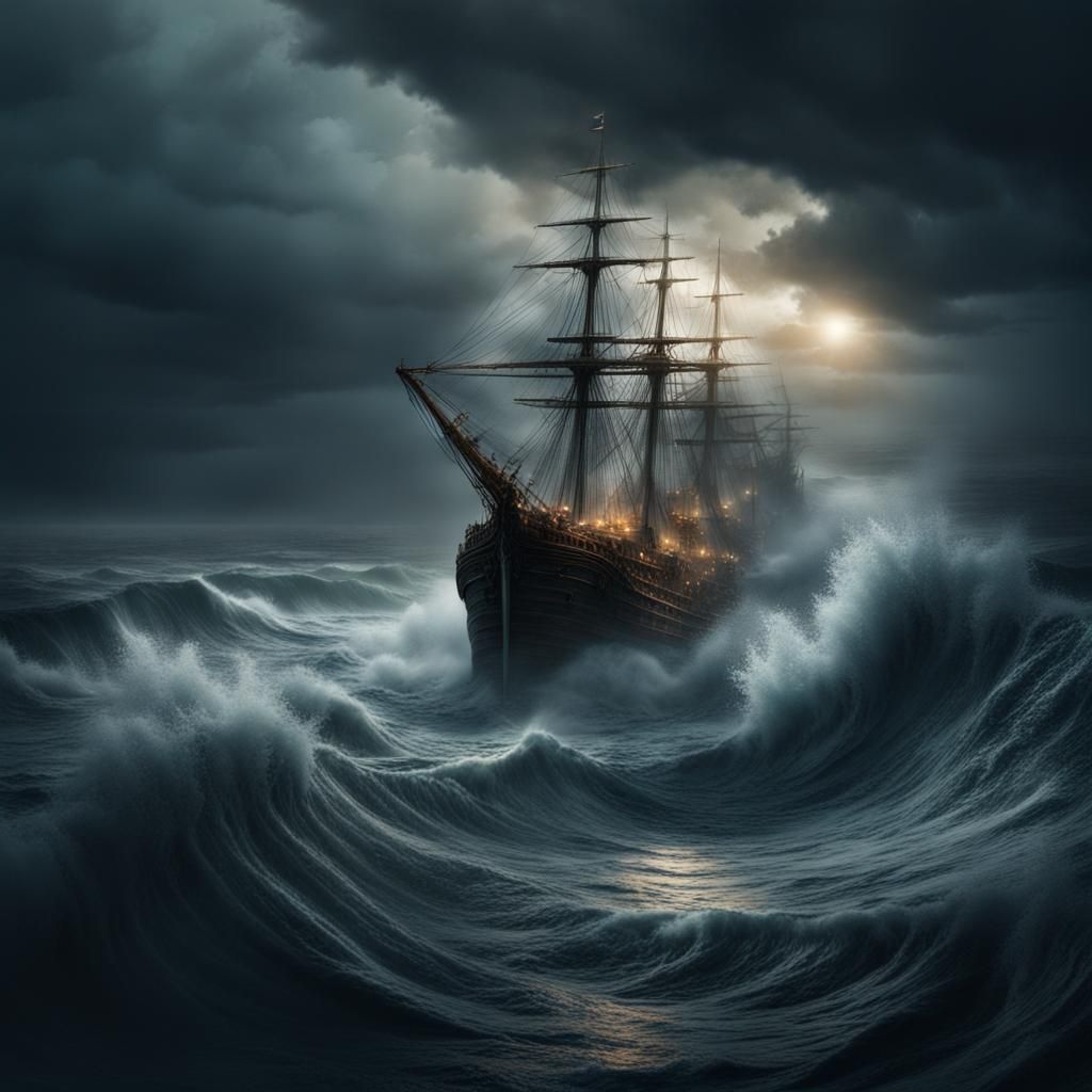 Epic Sea Storm Under Moonless Sky: A Digital Masterpiece