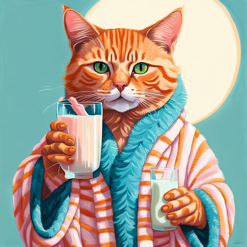 Anthropomorphic Cat in Bathrobe, Surreal Digital Art