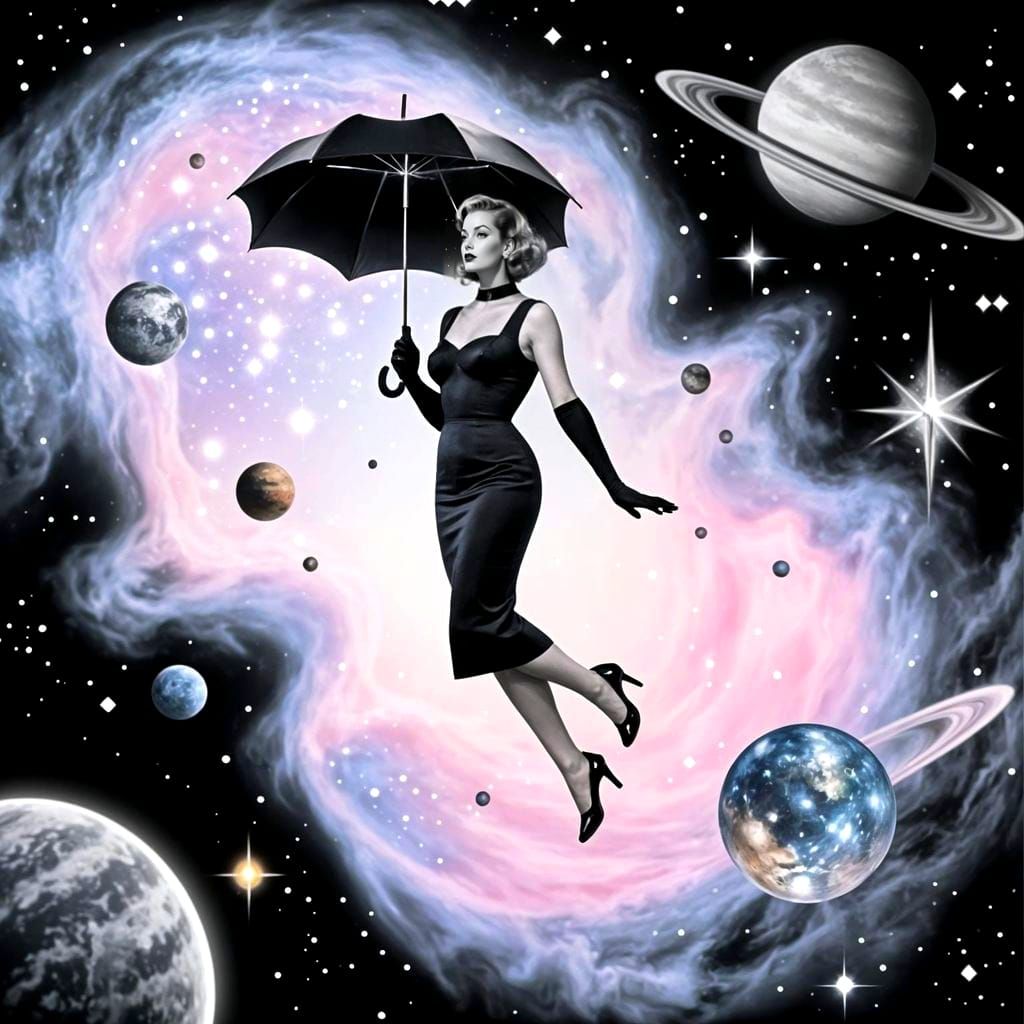 Retro Woman in Nebula Collage