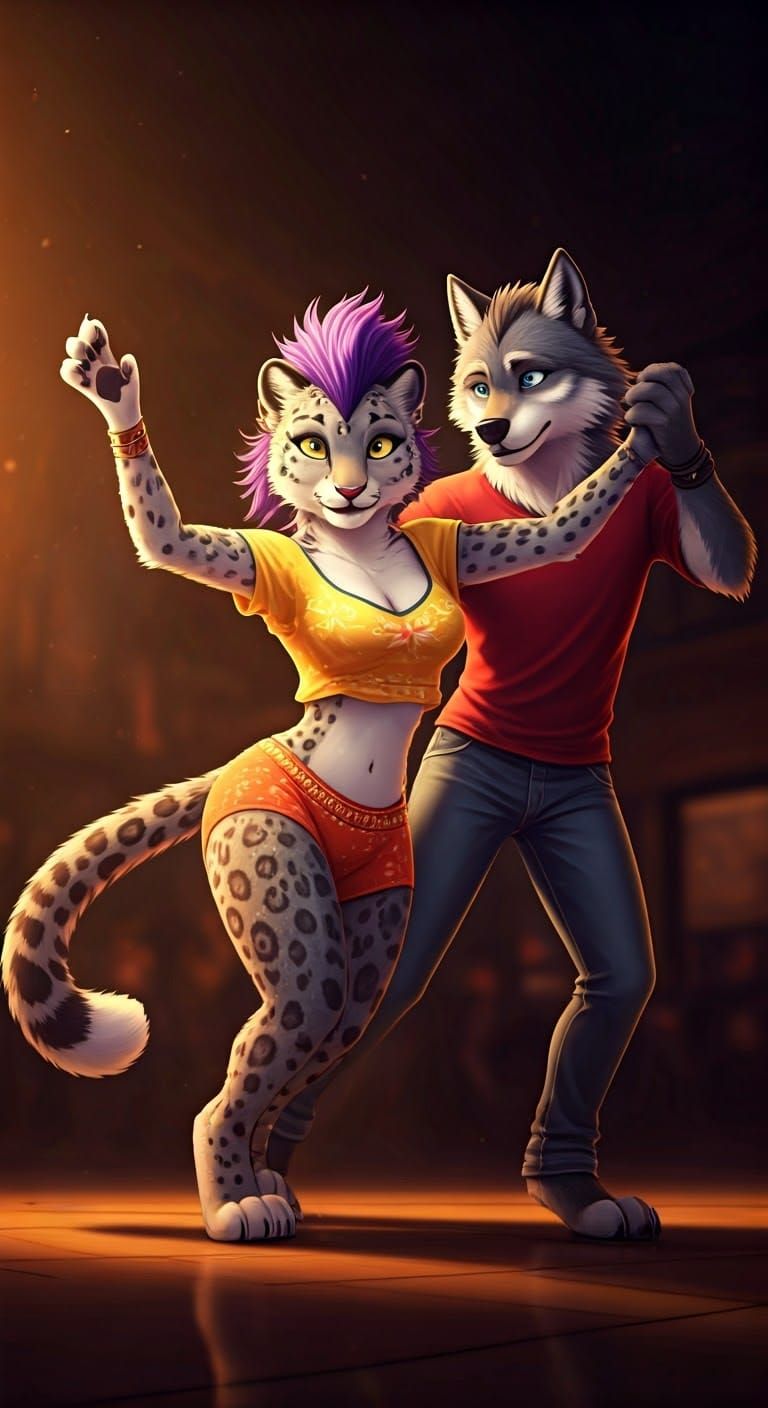 Sultry Snow Leopard Dancer in Vibrant Latin Style